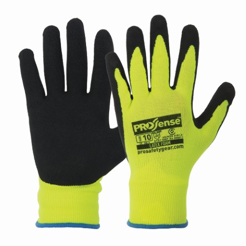 PRO GLOVE BLACK LATEX FOAM ON HI VIS YELLOW NYLON LINER 7 